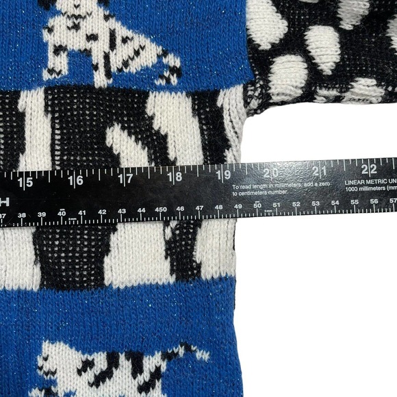 Vintage Abstract Design Sweater Pullover Blue Black 90s USA Knit Large Dog Heart - Picture 5 of 7